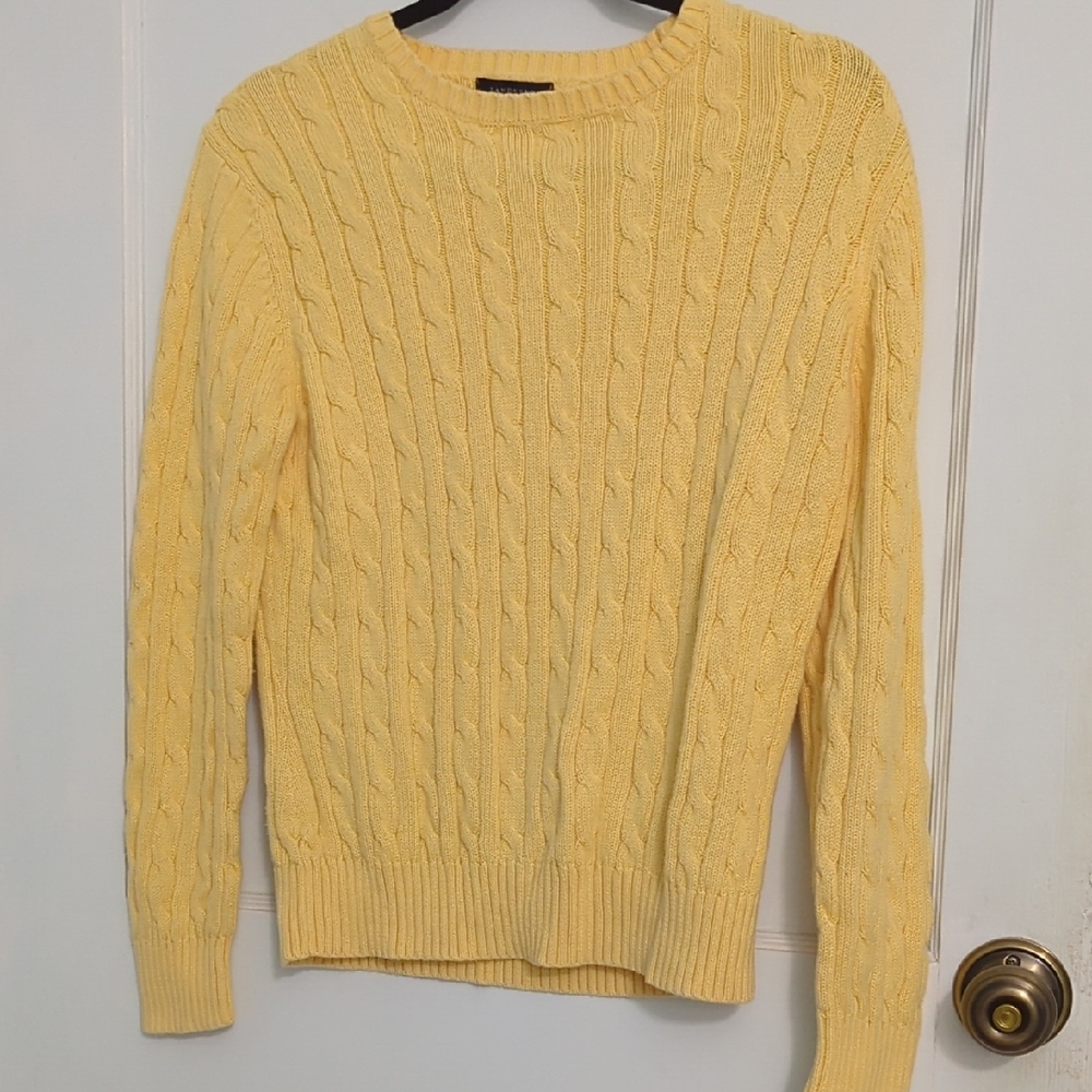 Lands' End Sz M Sunny Yellow Crew Neck Knit Long Sleeved Sweater